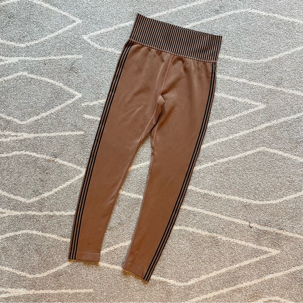 Sage Collective Brown Knit Legging with Tuxedo Stripes